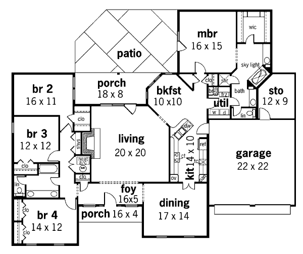 European One-Story Level One of Plan 65629