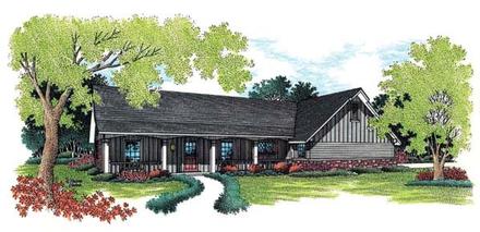 Country One-Story Ranch Traditional Elevation of Plan 65637