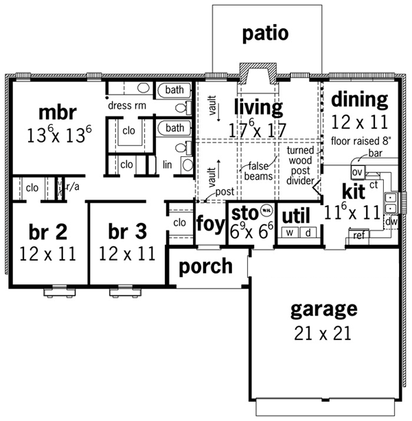 One-Story Ranch Level One of Plan 65644