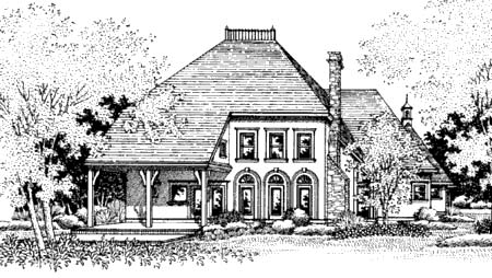 Mediterranean Victorian Rear Elevation of Plan 65650