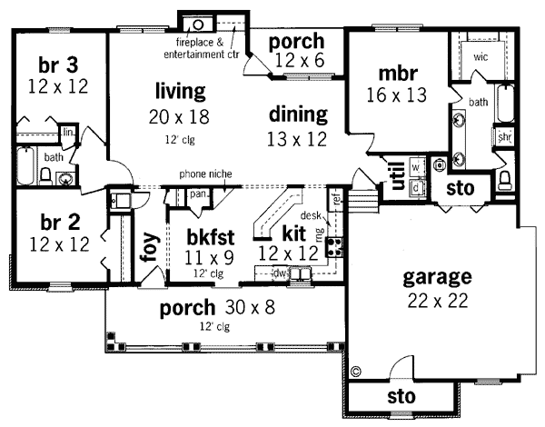 One-Story Southern Level One of Plan 65664