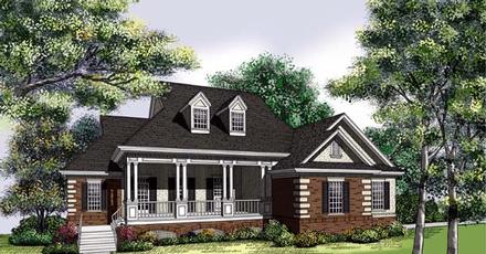 One-Story Southern Elevation of Plan 65664