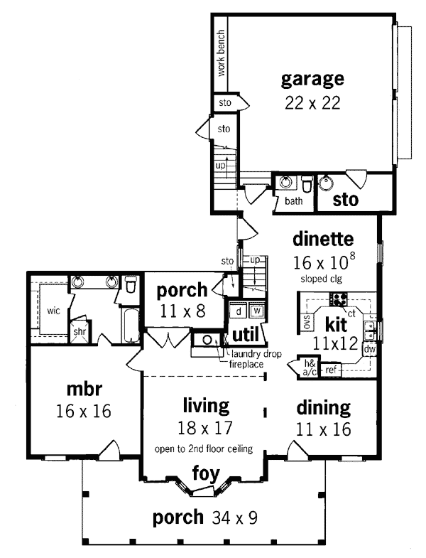 Bungalow Country Farmhouse Level One of Plan 65669