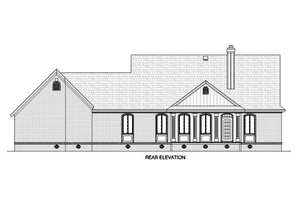 Country Plan with 1925 Sq. Ft., 3 Bedrooms, 2 Bathrooms, 2 Car Garage Rear Elevation