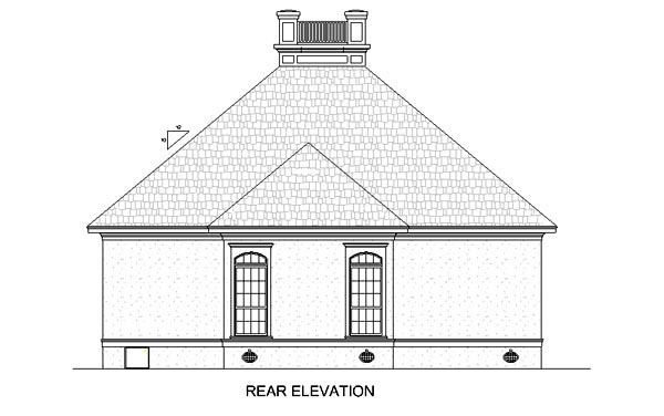Colonial European One-Story Southern Rear Elevation of Plan 65676