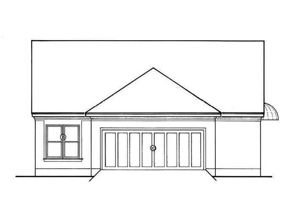 Narrow Lot One-Story Southern Rear Elevation of Plan 65681