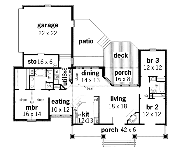 One-Story Southwest Level One of Plan 65682