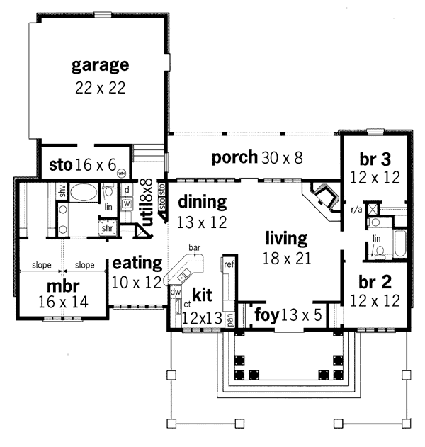 One-Story Southern Level One of Plan 65683