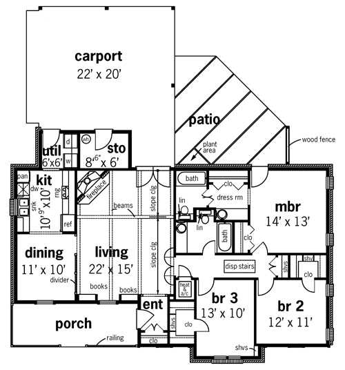 Country One-Story Ranch Level One of Plan 65689