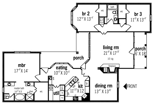Colonial Country One-Story Level One of Plan 65698