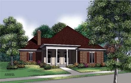 Colonial Country One-Story Elevation of Plan 65698