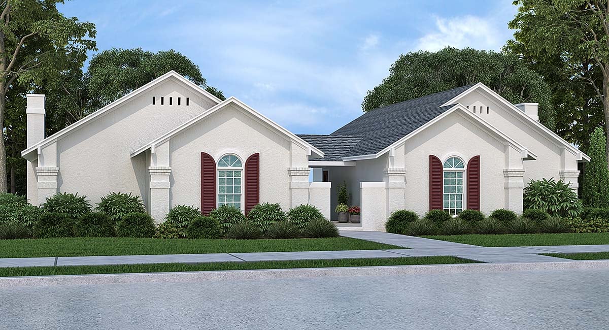 European, One-Story Plan with 2166 Sq. Ft., 4 Bedrooms, 4 Bathrooms Elevation