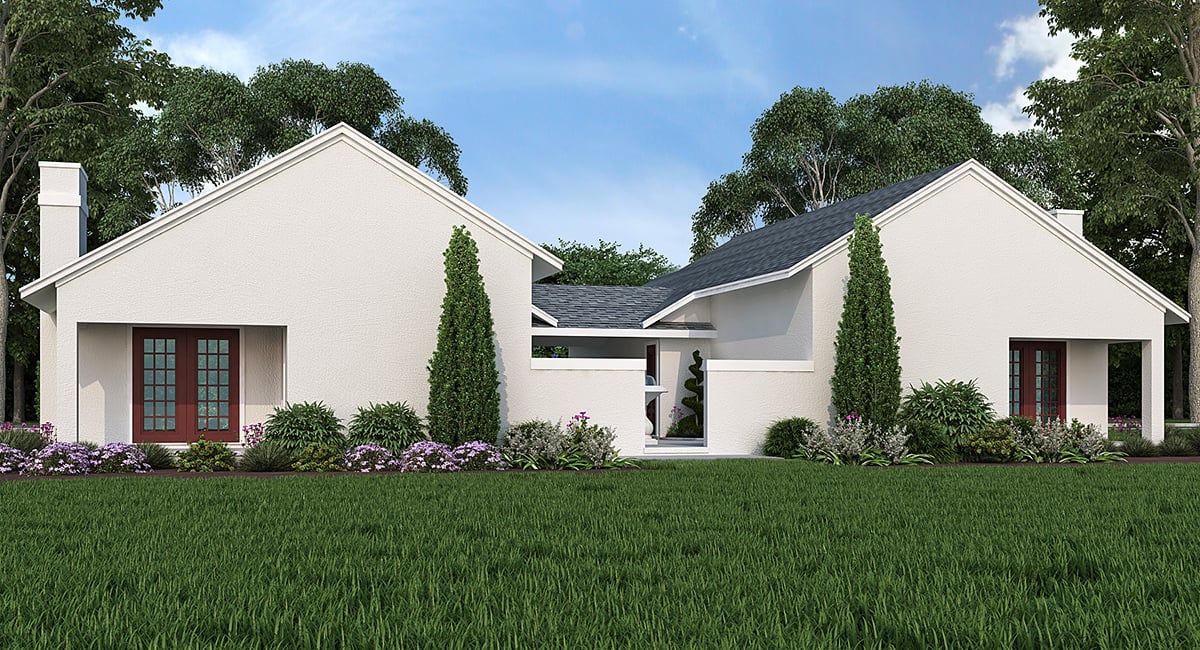 European One-Story Rear Elevation of Plan 65706