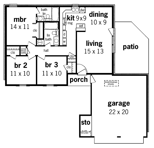 One-Story Traditional Level One of Plan 65707