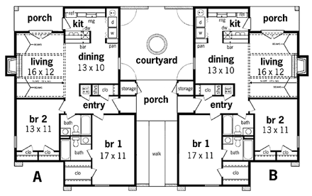 Multi-Family Plan 65708 First Level Plan