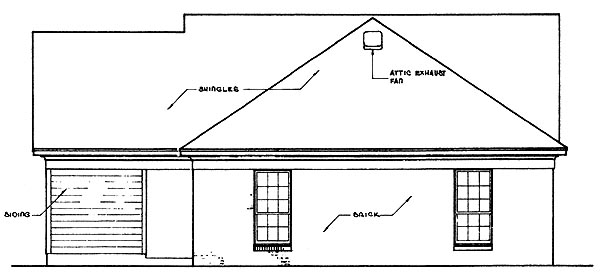 Narrow Lot One-Story Ranch Rear Elevation of Plan 65750