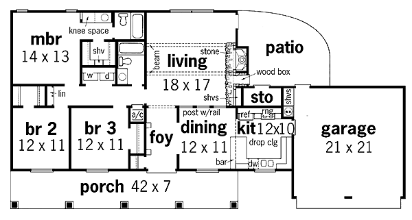 One-Story Ranch Level One of Plan 65757