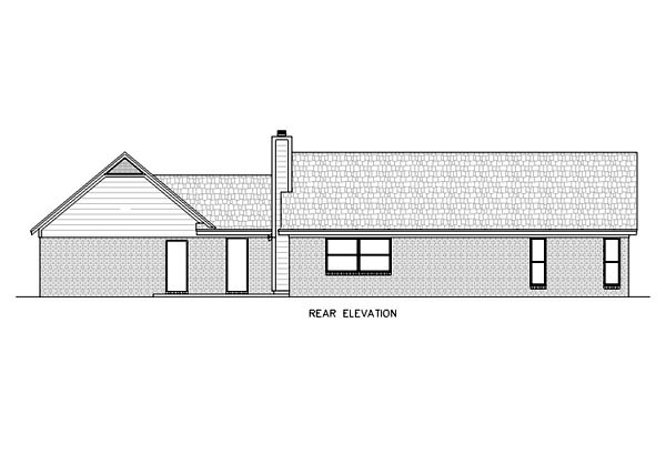 One-Story Ranch Rear Elevation of Plan 65757