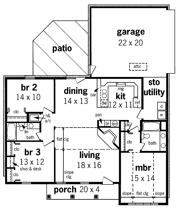One-Story Traditional Level One of Plan 65758