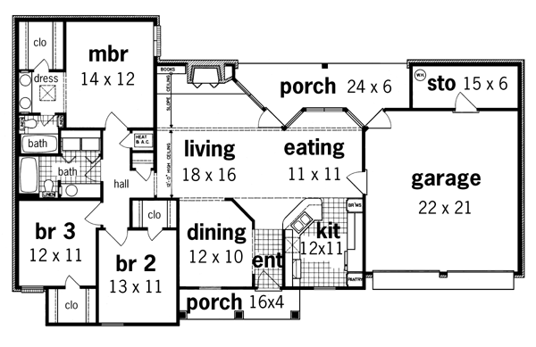 One-Story Traditional Level One of Plan 65762