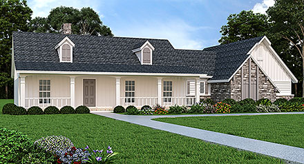 Country One-Story Elevation of Plan 65763