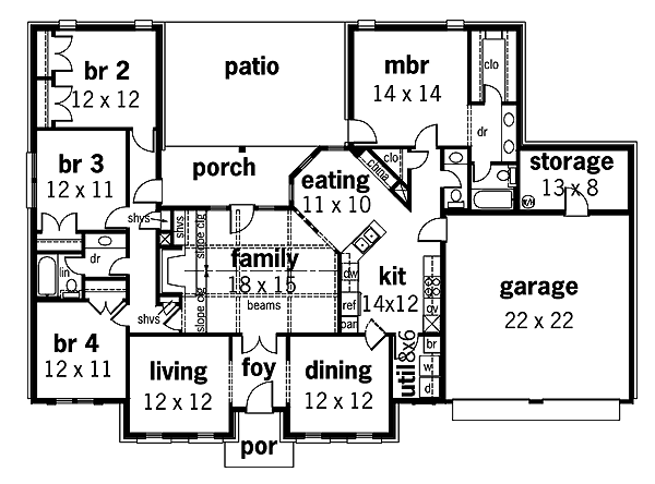 One-Story Ranch Level One of Plan 65769