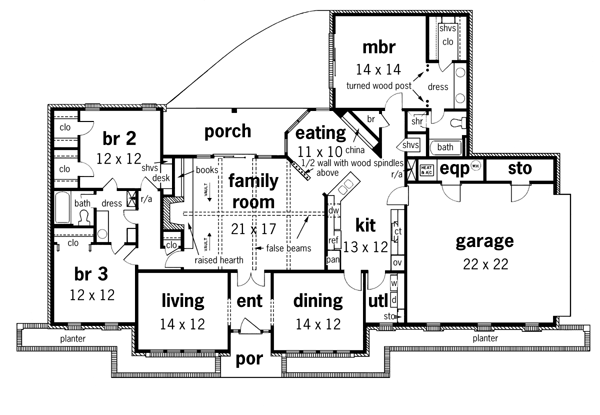 One-Story Traditional Level One of Plan 65773