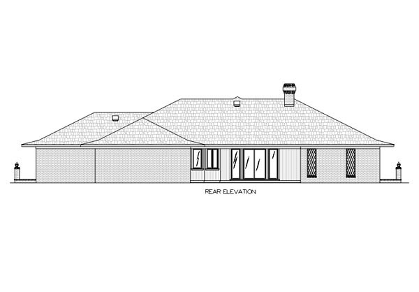 One-Story Traditional Rear Elevation of Plan 65773