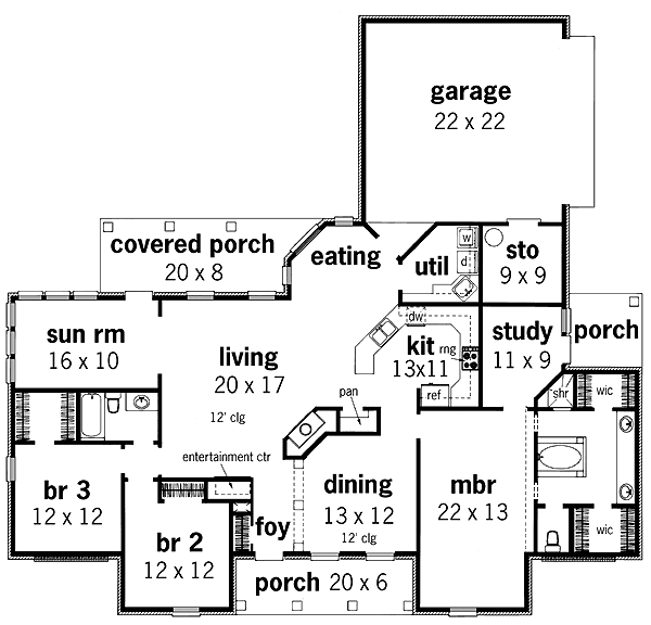 Colonial European One-Story Level One of Plan 65778