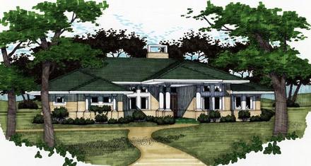 Florida Prairie Style Southwest Elevation of Plan 65810