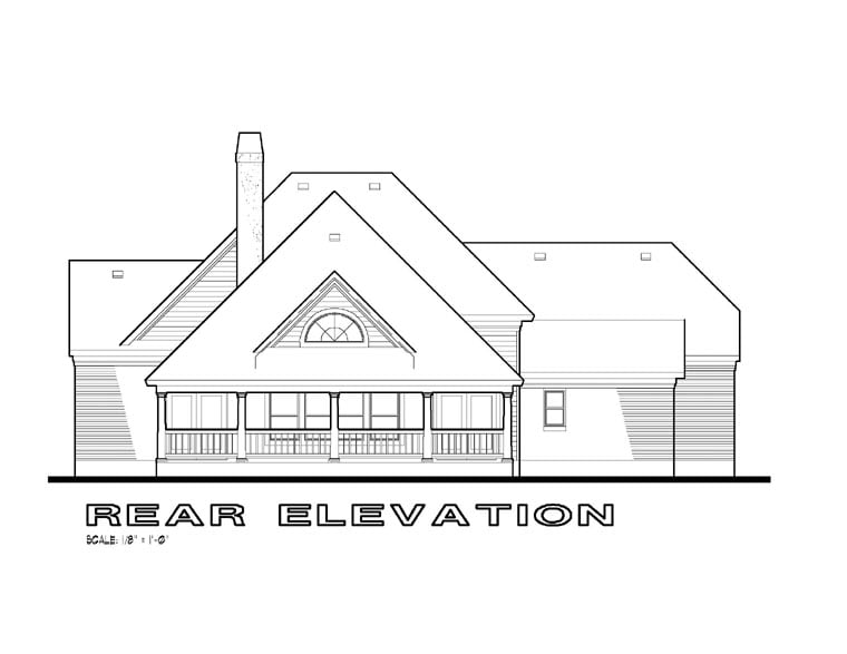 Traditional Rear Elevation of Plan 65825