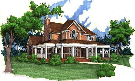 Country Farmhouse Southern Elevation of Plan 65826