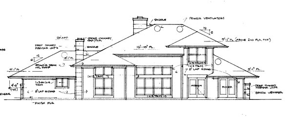 Contemporary Prairie Style Southwest Rear Elevation of Plan 65844