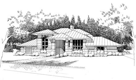 Contemporary Prairie Style Southwest Elevation of Plan 65852