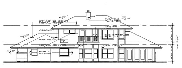 Contemporary Prairie Style Southwest Rear Elevation of Plan 65852