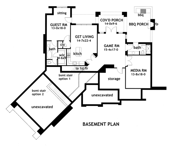 Cottage Craftsman Tuscan Lower Level of Plan 65862