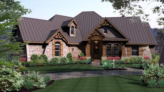 Cottage, Craftsman, Tuscan Plan with 2847 Sq. Ft., 3 Bedrooms, 3 Bathrooms, 3 Car Garage Elevation