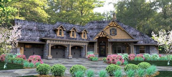 Cottage, Country, Craftsman, Traditional, Tuscan House Plan 65877 with 3 Beds, 3 Baths, 3 Car Garage Elevation