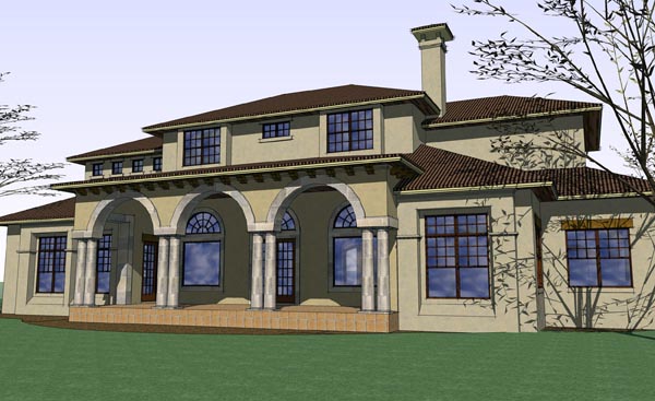 Mediterranean Traditional Rear Elevation of Plan 65886