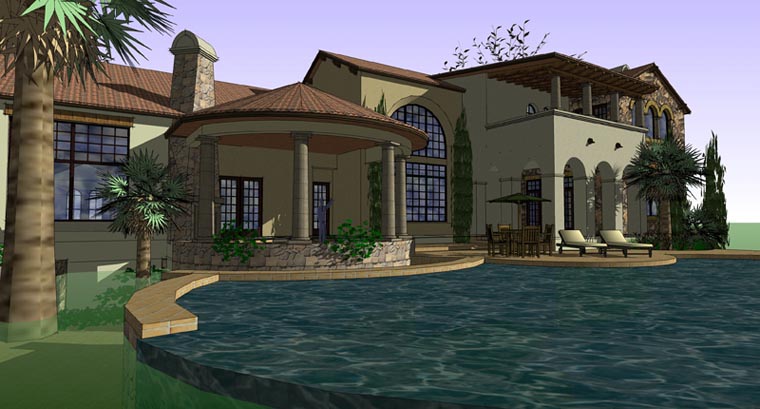 Mediterranean Traditional Rear Elevation of Plan 65887