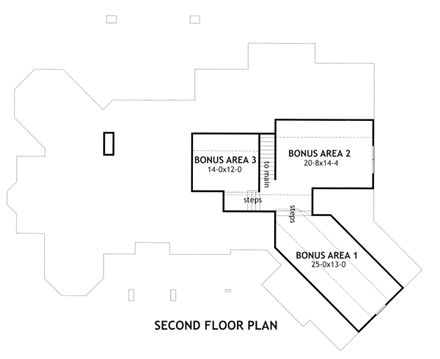 Craftsman, Tuscan House Plan 65888 with 3 Beds, 3 Baths, 2 Car Garage Second Level Plan