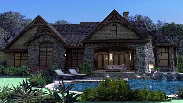 Craftsman, Tuscan Plan with 2595 Sq. Ft., 3 Bedrooms, 3 Bathrooms, 2 Car Garage Rear Elevation