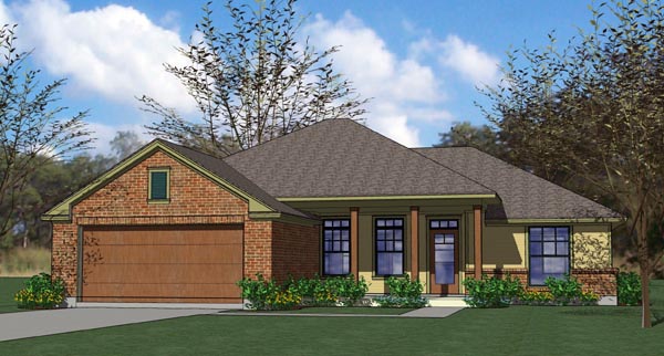 Cottage, Country, Traditional Plan with 1329 Sq. Ft., 3 Bedrooms, 2 Bathrooms, 2 Car Garage Elevation