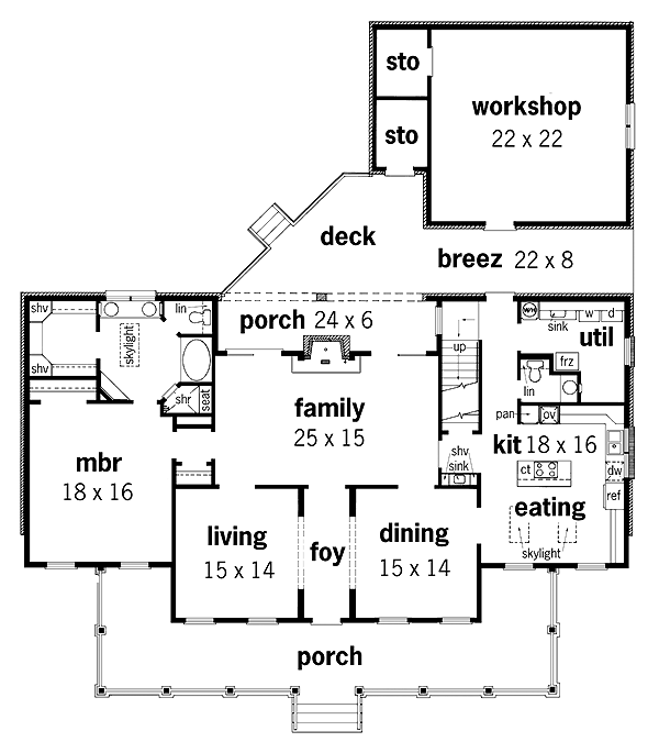 Farmhouse Level One of Plan 65906