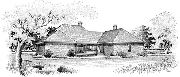Country One-Story Rear Elevation of Plan 65912