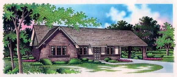One-Story, Tudor House Plan 65915 with 3 Beds, 1 Car Garage Elevation