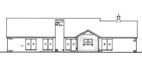 One-Story Ranch Rear Elevation of Plan 65916
