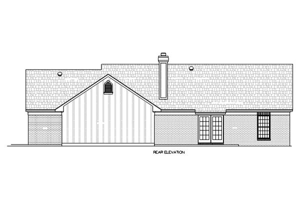 One-Story Rear Elevation of Plan 65928