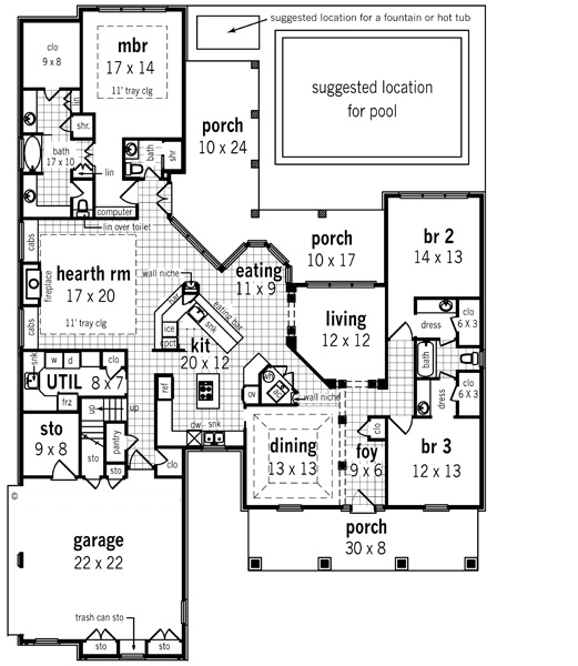 Country Craftsman Farmhouse Southern Traditional Level One of Plan 65967