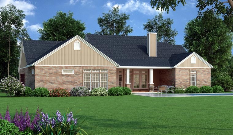 Craftsman Plan with 2342 Sq. Ft., 3 Bedrooms, 4 Bathrooms, 2 Car Garage Rear Elevation